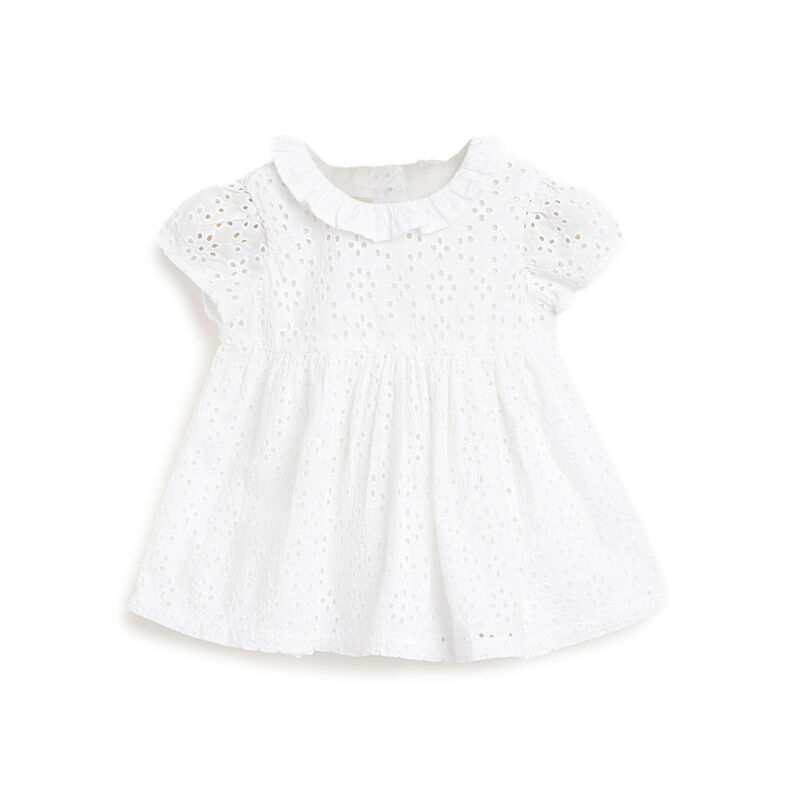 Girls White Solid Short Sleeve Dress image number 0